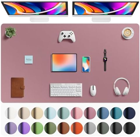 Aothia Faux Leather Desk Mat - Large Mouse Pad, Non-Slip PU Leather Blotter, Waterproof Writing Surface for Office and Home (Dark Pink, 63" x 24") by AothiaSimpleNaturalUnique