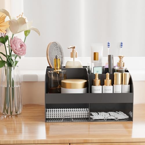 Makeup Organizer with Drawers, Cosmetic Storage for Dresser Vanity and Bathroom Countertop, Beauty Holder for Lipstick Brush, Skincare Organizer for Vanity, Cosmetic Display Case (Black) - Image 6