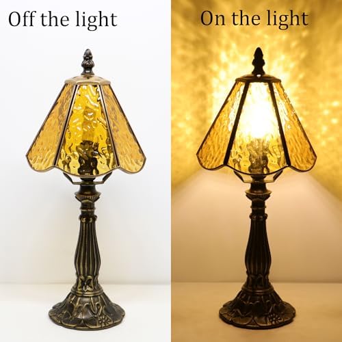Tiffany Style Table Lamp Yellow Rippled Stained Glass Lamp 14 Inch - Image 4