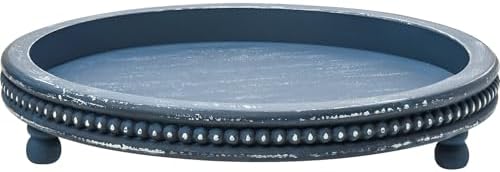 Handmade 12 Inch Decorative Tray, Small Beaded Tray Coffee Table Decor, Blue Decorative Display Risers for Coffee Table, Dining Room Entryway and Living Room - Image 2