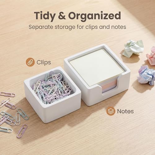 Concrete Desk Organizer Set of 2 - Minimalist Sticky Note Holder & Paper Clip Dispenser - Heavy Duty Office Desk Accessories with Non-Slip Base for Home Workspace Organizer & Desk Decor, White - Image 5