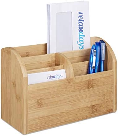 Relaxdays Bamboo Desk Organiser, Pen Holder, Letter Shelf, 5 Compartments, Wood Grain, 15 x 23 x 10 cm, Natural Brown, 10 x 22 x 15 cm by Relaxdays
