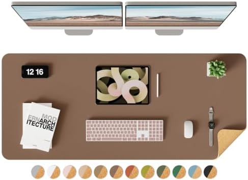 YSAGi Eco Cork Desk Pad, 47" x 17" Leather Desk Mat, Double-Sided Desk Pad Protector,Large Mouse Pad,Waterproof Desk Blotter for Office/Home(Coffee) by YSAGi