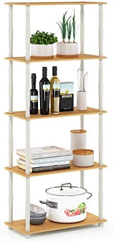 Furinno TURN-S-TUBE Storage Shelves, 5-Tier Book Shelf, Corner Shelf, Toolless Open Shelves, Classic Tubes, for Organization and Storage, Living Room, Garage, Home Office, Beech by Furinno-FitsYourSpaceFitsYourBudget