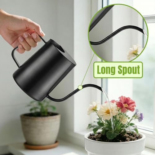 Watering Can Indoor Plants, 34oz Stainless Steel Long Spout, Black - Image 3