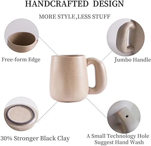 Uaral Large Coffee Mugs Cream Stoneware Mug Set with Jumbo Handle for Cocoa,Milk,Latte or Tea,Handmade Free-Form Edge Design,20oz,Set of 2, (Cream) - Image 5