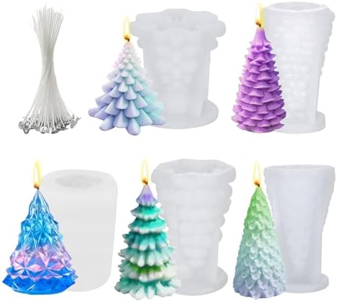 5PCS 3D Christmas Tree Silicone Candle Soap Epoxy Resin Wax Mold by MUXIUNT