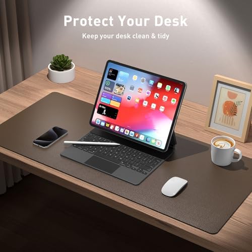 Aothia Leather Desk Pad Protector, Mouse Pad, Office Desk Mat, Non-Slip PU Leather Desk Blotter, Laptop Desk Pad, Waterproof Desk Writing Pad for Office and Home (Coffee, 36" x 17") - Image 3