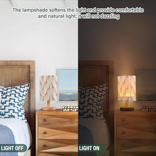 Brown Cartoon Giraffes on Beige Background Bedside Table Lamps with USB Port for Bedroom Lamp Accent Table Lamp Small Nightstand Lamp Sturdy Linen Shade Wooden Decorative Lamps for Home|Kids|Holiday - Image 3