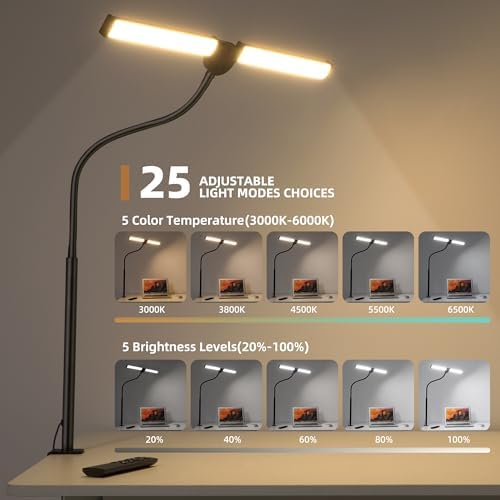 Motumen Led Desk Lamp for Home Office, Eye-Care Desk Light Clamp, Black - Image 3