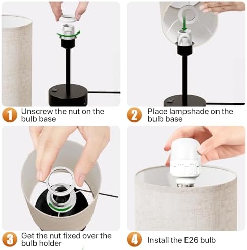 KPQ Bedside Lamp Touch Control Table Lamp with USB A+C Charging Ports & AC Outlet 3-Way Dimmable Nightstand Lamp with Linen Fabric Shade (Beige Shade-Black Base, 14" Small Size Touch Control) - Image 5