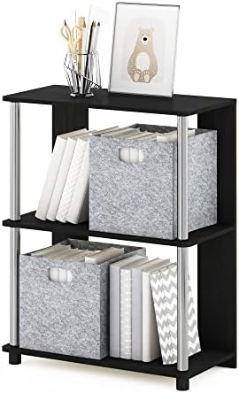 Furinno Jaya Simple Design 3-Tier Bookcase/Bookshelf/Display Rack with Stainless Steel Tubes, Americano by Furinno-FitsYourSpaceFitsYourBudget