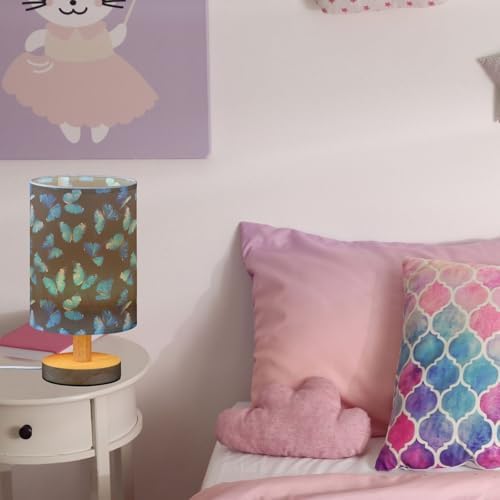 Fustylead Vibrant Flying Blue Butterflies Bedside Table Lamps with USB Port for Bedroom Lamp Accent Table Lamp Small Nightstand Lamp Sturdy Linen Shade Wooden Base Decorative Lamps for Home|Kids|Dome - Image 5