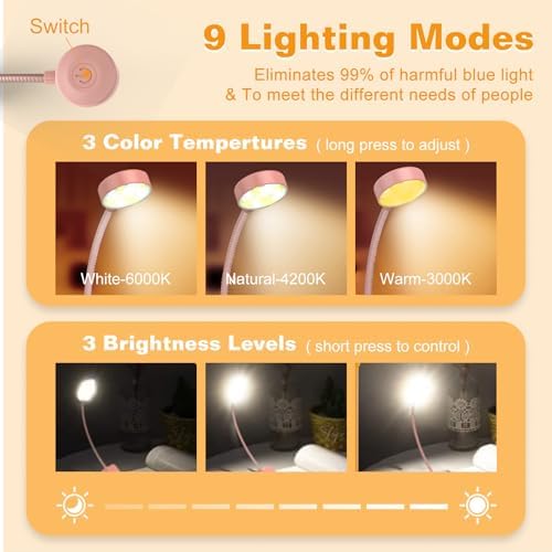 KTEBO 2 Pack Rechargeable Book Light Clip-On Reading Light for Books in Bed - Image 3