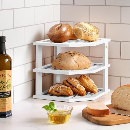Bambüsi White 3-Tier Corner Shelf, Kitchen Cabinet Organizer, Bamboo Rack - Image 2