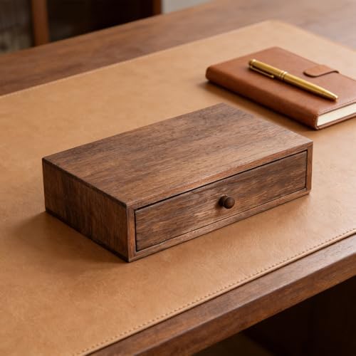 Sturdy Wood Multiple Compartment Storage Tray for Tidying Workspaces Wood Desktop Planner - Image 5