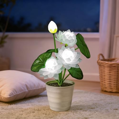 Artificial White Lotus Flower Lamp Flower Night Light for Home Yoga Studio Meditation Decor, Gifts for Women Mom Grandma Girlfriend on Birthday Christmas Valentines Mothers Day - Image 2