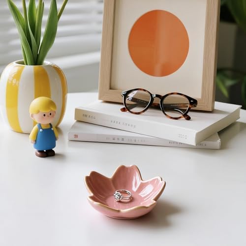 Samchilderlan Pink Flower Ring Dish Ceramic Jewelry Tray Small Trinket Dish - Image 2