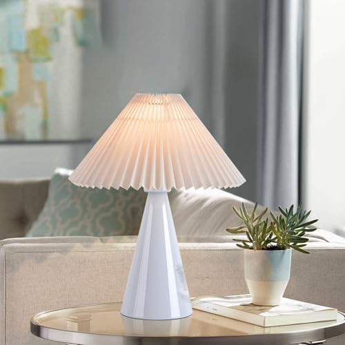 Ziqqeelam Light Blue Small Table Lamp, Cute Table Lamp, Pleated Table Lamp,Light Blue Bedroom Lamps for Nightstand, Small Scalloped Lamp Shade Table Lamps for Small Spaces for Bedroom,Living Room - Image 4