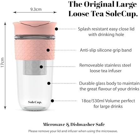 Large Travel Mug Loose Tea Infuser - Detachable Tea Strainer with Spill Proof Lid - 18oz/530ml BPA-Free Reusable Glass Travel Coffee Cup with Silicone Band (Pink, 18oz) - Image 2