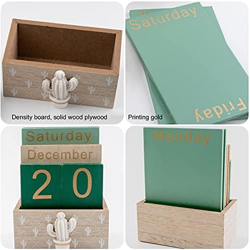 Notakia Perpetual Calendar, Wooden Calendar for Home Office Desk Accessories Vintage Wood Block Calendar(Green) - Image 6