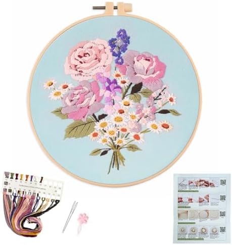 Silentsea Embroidery Kit, Floral and Nature Designs, for Adults and beginers,with Hoops, Needlework Pattern Set (Flower-2) by Silentsea