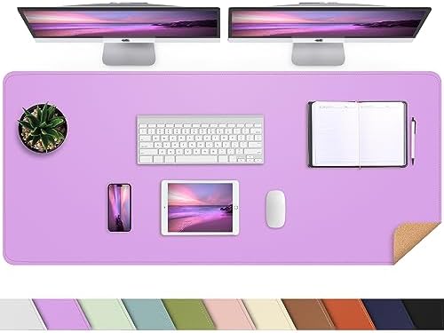 AFIING Leather Desk Pad Protector, Large Desk Mat with Natural Cork & PU Leather, Mouse Pad, Non-Slip, Waterproof Desk Writing Pad for Office and Home, Purple by AFIING