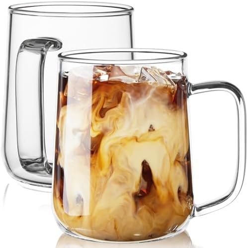 Large Glass Coffee Mugs, 24 oz Glass Coffee Cups Set of 2, Clear Borosilicate Glass Mugs with Handles for Cappuccino, Tea, Latte, Hot/Cold Beverages, Wine, Americano, Smoothies by Unknown