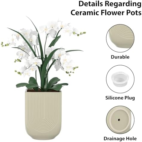 Ceramic Planter, 6 Inch Square Plant Pot with Drainage, Ivory - Image 6