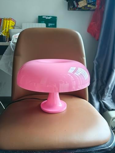 Pink Mushroom Lamp, Mid Century Modern Table Lamp for Bedroom, Minimalist Mushroom Decor Bedside Small Lamps, 2700K(Bulb Included, Plug Powered) by Anykonio