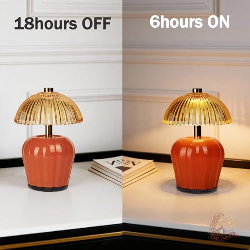 MJ PREMIER Rechargeable Table Lamp, Small Cordless Lamp with Timer, Orange - Image 5