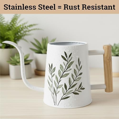 Metal Small Indoor Watering Can with Long Spout & Real Wood Handle, 35oz - Image 5