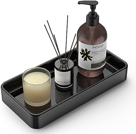 Gurygo 8" Ceramic Kitchen Soap Tray - Small Rectangular Vanity Tray for Bathroom - Countertop and Vanity Tray - Comestic Holder Bathtub Organizer - Bathroom Tray, (Black, Set/1) by FocusonHomeKitchen
