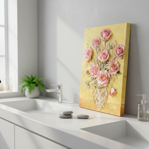 LQCrafK DIY Pearl Art Painting Handcraft Kit for Adults Beginners, Creative Design, Healing Stress-Relieving Home Wall Decoration, with Framed Painting and Tools-Pink Rose - Image 4