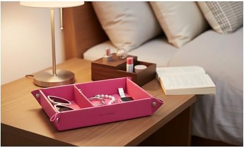 UnionBasic Medium Jewelry Tray for Rings Watches Earrings, Entryway Catchall Caddy for Coins Keys Change, Nightstand Bedside Valet Holder, Trays for Electronic Gadgets, Roseo Plus - Image 5