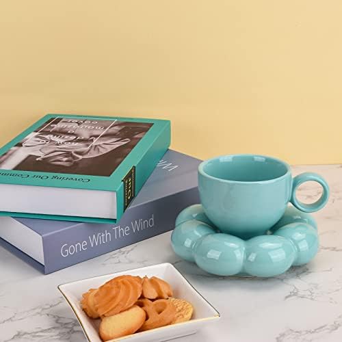 Koythin 6.5oz Sunflower Saucer Mini Ceramic Mug, Blue-Green Tea Latte Cup - Image 6