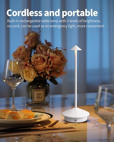 Modern Cordless Table Lamp Set of 2, White Portable LED Desk Lamps - Image 2