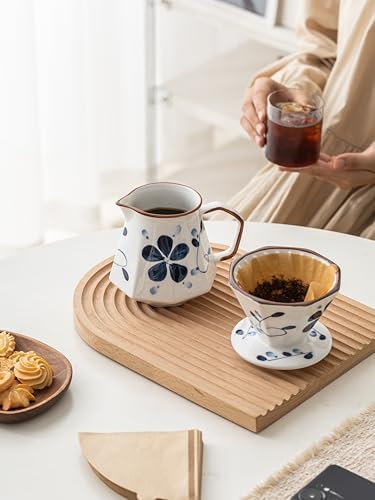 Pour Over Coffee Maker,Ceramic Coffee Maker With 40 pcs Paper Filter，20oz/600ml Pour Over Coffee Dripper (Blue and white) - Image 6