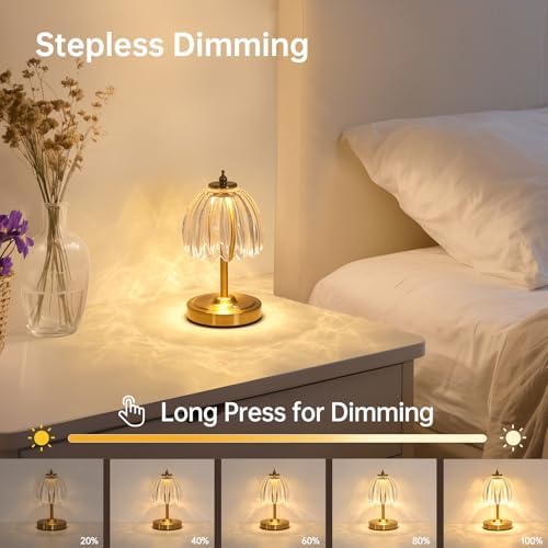 Shenmoyl Tulip Small Table Lamp, 5200mAh Cordless Touch Control Mini Table Lamp with 3 Color Temps & Stepless Dimming, Perfect for Small Spaces like Dressers, Bedsides, Bookshelves (Transparent Tulip) - Image 3