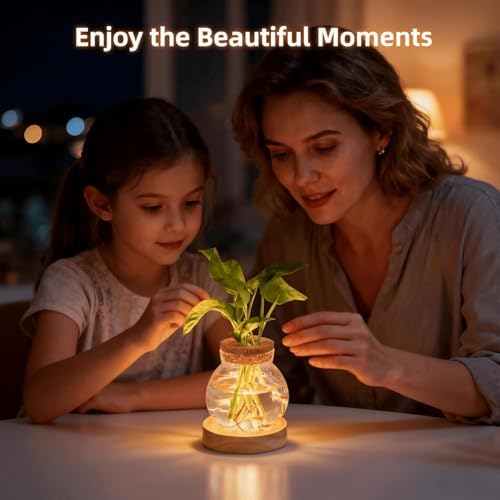Plant Propagation Station with Light,Everkeen Glass Terrarium with Stepless Dimming Function Hydroponic Glass Container Vase Jars Gardening Gifts for Mom Women Plant Lovers 4 Pack - Image 4