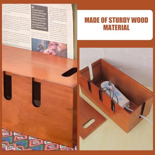 Wood Cable Management Organizer Box for Desk, Brown Cord Holder - Image 4