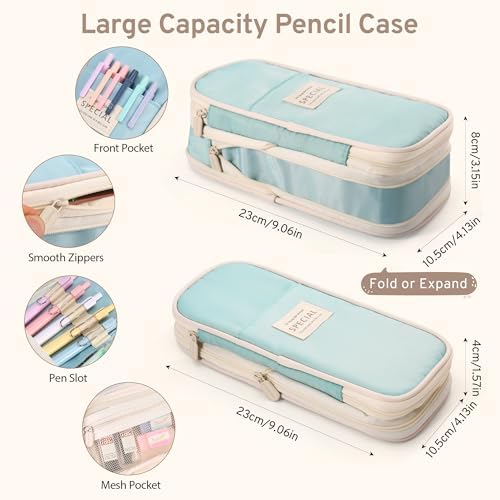 DazSpirit 62PCS Aesthetic Stationery Set with Foldable Pencil Case, Blue - Image 3
