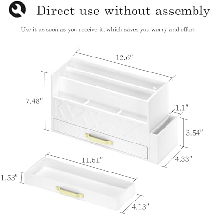 Wisuce Bamboo Mail Organizer Countertop with Drawer and Pen Holder, White - Image 4