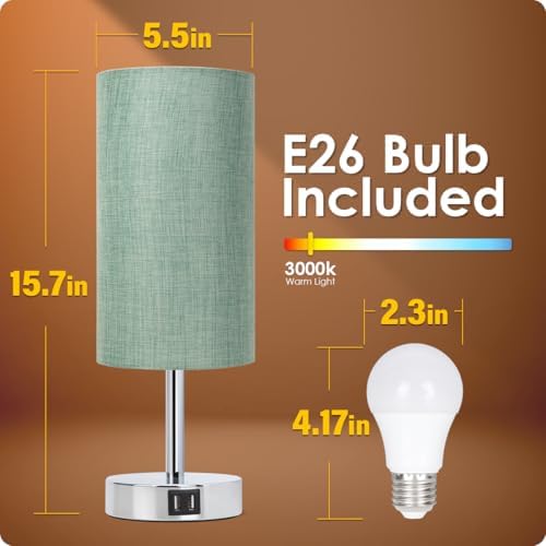 Yarra-Decor Bedside Lamp with USB Port - Touch Control Table Lamp for Bedroom 3 Way Dimmable Nightstand Lamp with Round Denim Fabric Shade for Living Room, Dorm, Home Office (LED Bulb Included) - Image 6