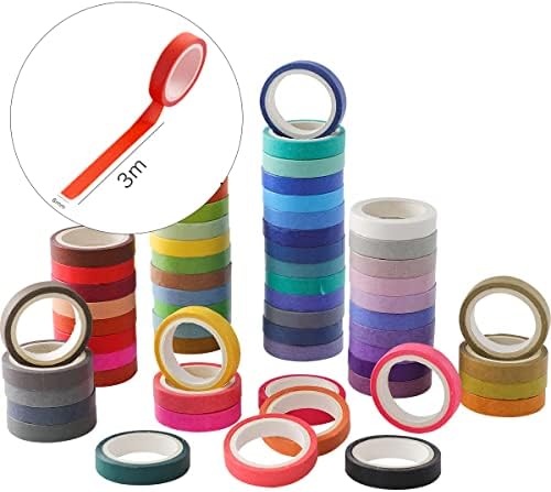 60 Rolls Washi Tape Sets 8mm Wide 10ft Long Basic Solid Color Rainbow Colored Decorative Thin Masking Tapes for Arts, Children Gifts, Bullet Journals, Wrapping Planner, Calendar, Scrapbooking DIY - Image 4