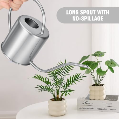 Plant Watering Can, 50 oz / 1500 ml Stainless Steel Metal - Modern Decorative with Long Spout for Indoor Potted Plants, Bonsai, Garden Flowers, Silver - Image 6