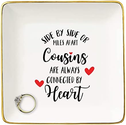 Birthday,Graduation,Wedding,Long Distance,Going Away,Christmas Gift for Cousin-Jewelry Holder Gift for Cousin-Ring Dish-Trinket Tray Present-Side by or Miles Apart Cousins Are Always Connected Heart by NZY