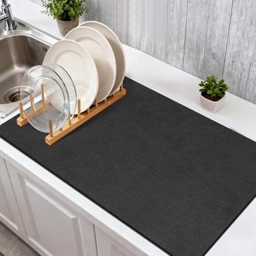 Findosom Dish Drying Mat, 12"x 20" Super Absorbent & Hide Stain Coffee Mat, Cuttable Drying Mat for Kitchen Counter, Coffee Bar Accessories, Under Dish Rack, Coffee Maker, Espresso Machine, Black-2 - Image 4