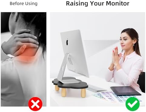 AFOOYO Monitor Stand Riser,Cloud Shape Wood Computer Monitor Stand, 16.5IN Monitor Stand Riser, Multi-Purpose Desktop Organizer Riser for Computer,Laptop,Printer,TV,Black - Image 3