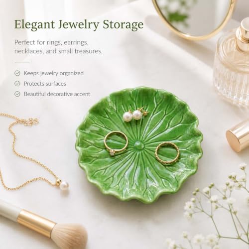 Gift for Women,Green Ceramic Jewelry Dish Tray, Lotus Leaf Ring Dish - Image 2